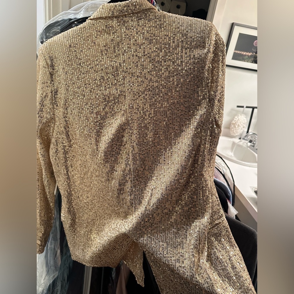 NWT Aqua x Bloomingdales Gold Sequin Party Blazer - Picture 4 of 4